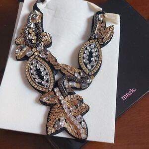 Avon MARK Go For Baroque Intricate Rhinestone Necklace Ribbon Ties Statement